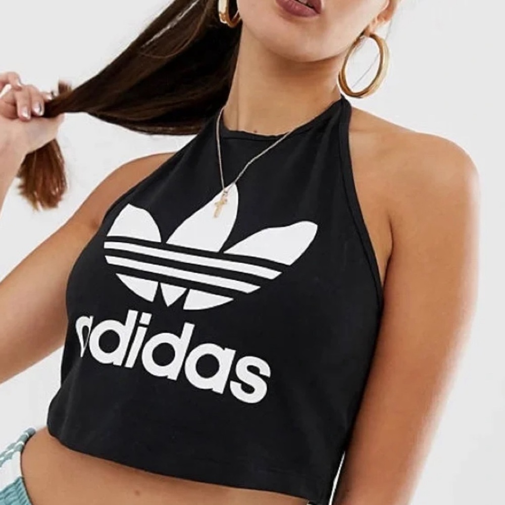 Adidas Black Crop Halter Tank Top